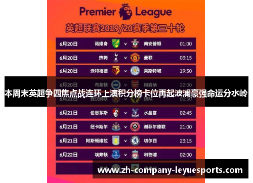 本周末英超争四焦点战连环上演积分榜卡位再起波澜豪强命运分水岭
