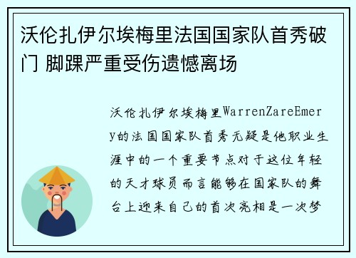 沃伦扎伊尔埃梅里法国国家队首秀破门 脚踝严重受伤遗憾离场